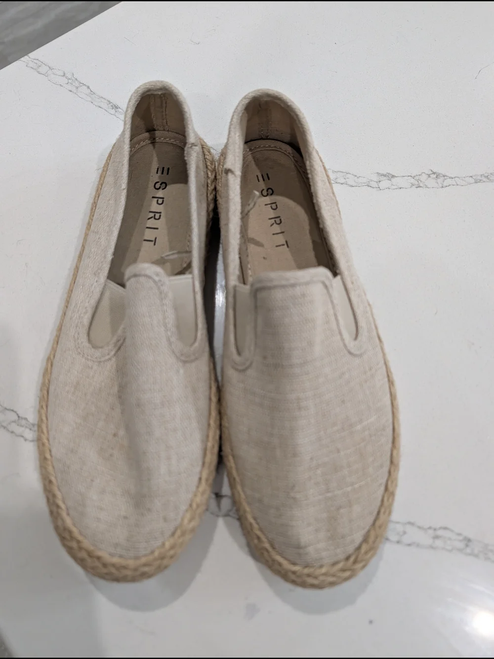 ESPRIT Womens 7M Beige Linen Espadrille Slip On Shoes Jute Flats Coastal